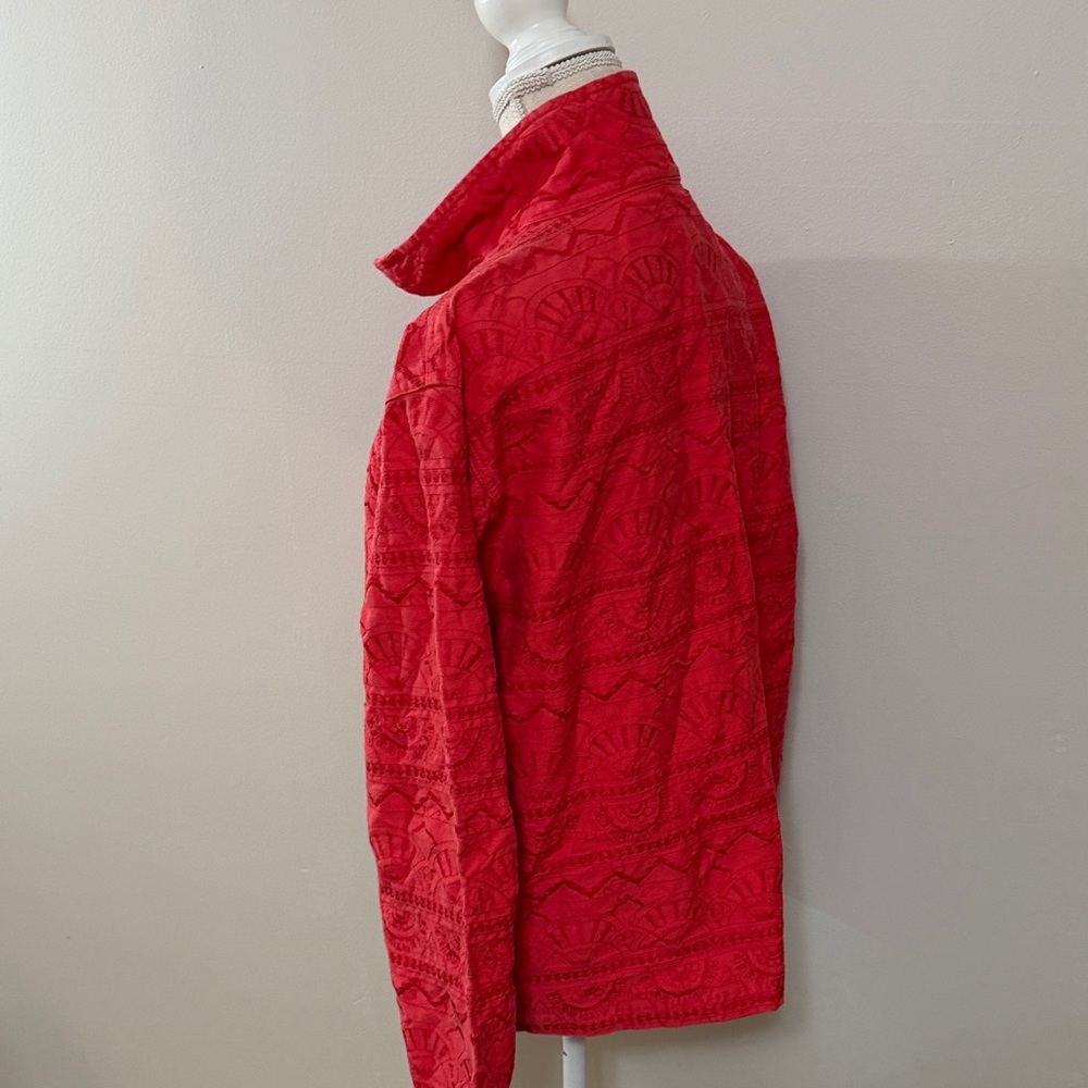 Chico's Red‎ Embossed Button-Front Jacket - Picture 5 of 7